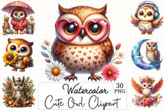 Cute Owl Clipart Bundle - CraftNest - Digital Crafting and Art