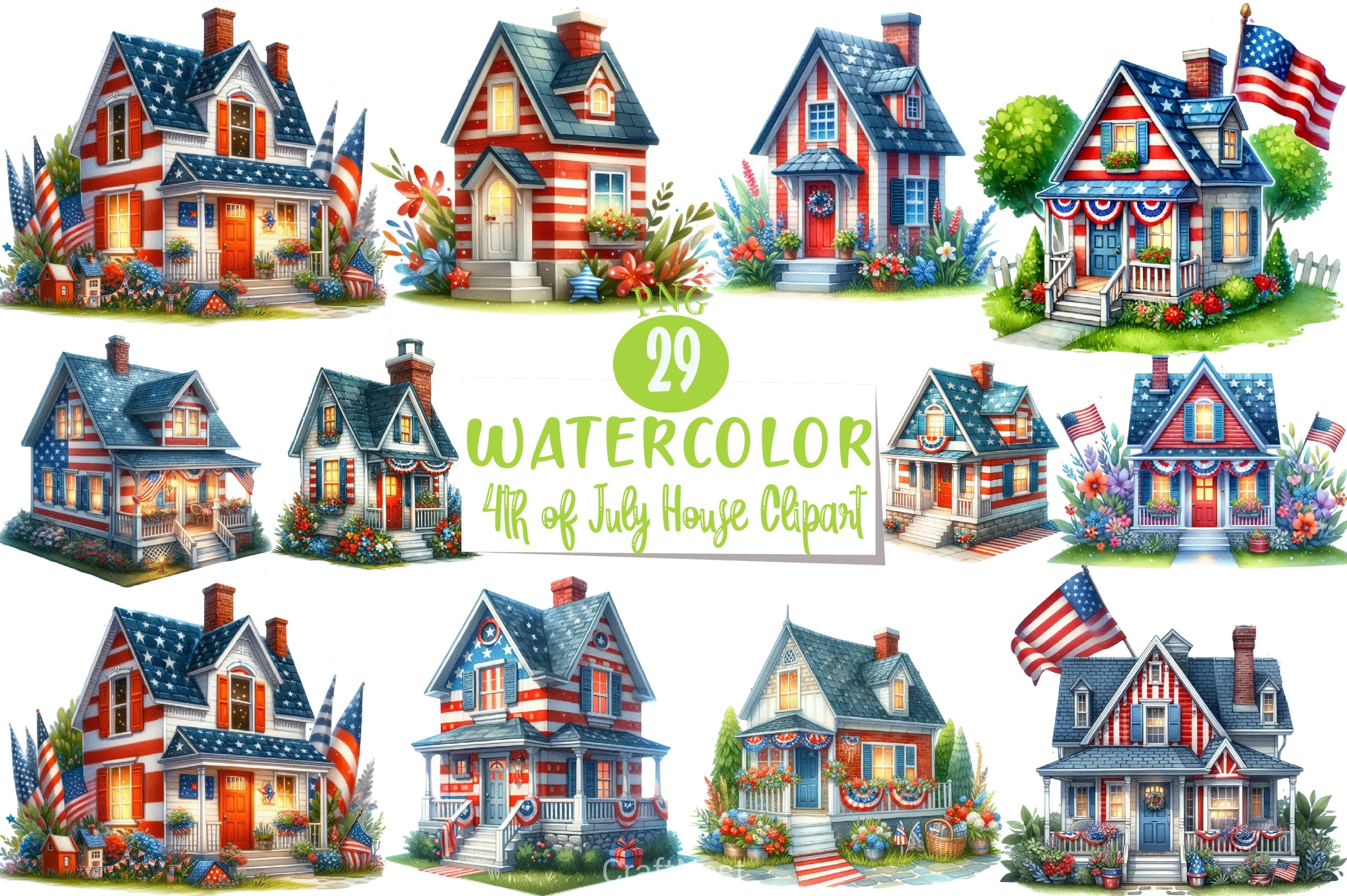 4th of July House Clipart Bundle 7 - CraftNest - Digital Crafting and Art