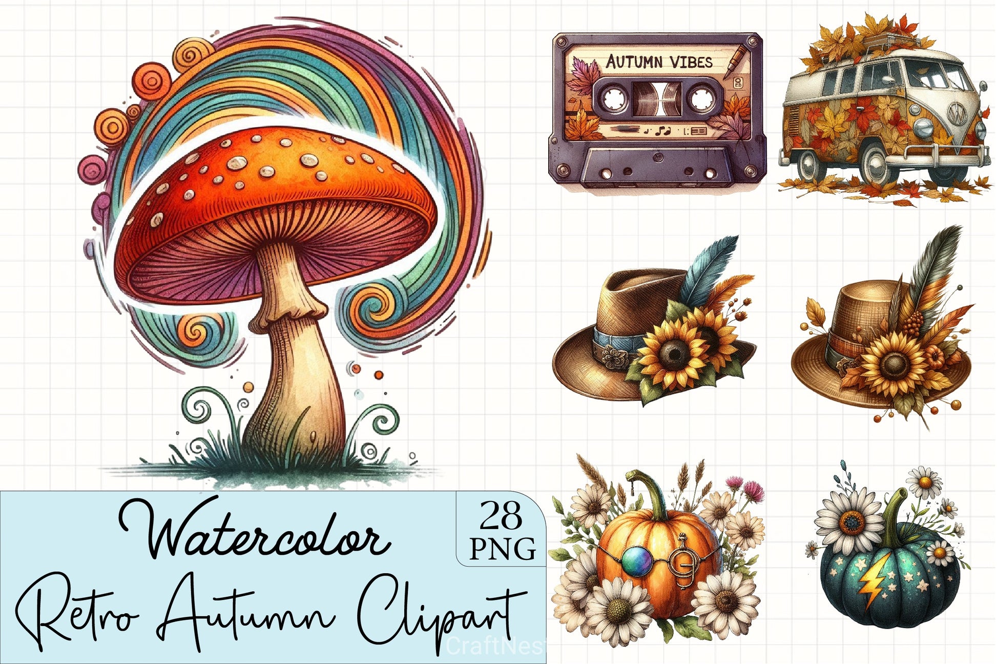 Retro Autumn Clipart Bundle 6 - CraftNest - Digital Crafting and Art
