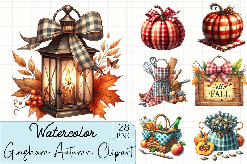 Gingham Autumn Clipart Bundle 4 - CraftNest - Digital Crafting and Art