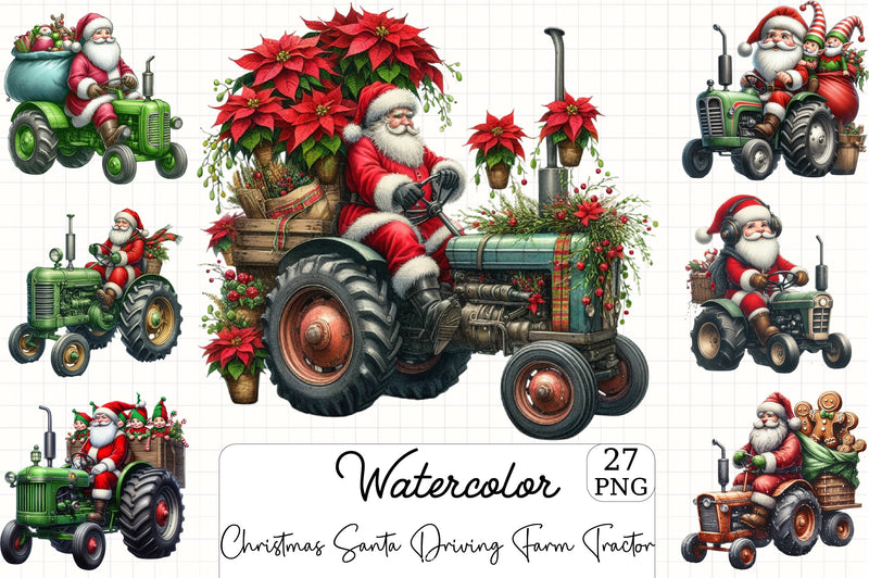 Christmas Santa Tractor Clipart Bundle - CraftNest - Digital Crafting and Art