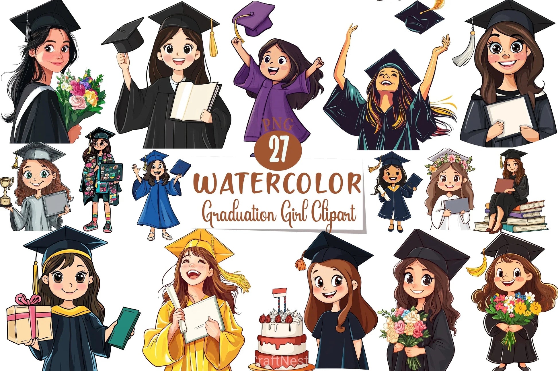 Graduation Girl Clipart Bundle - CraftNest - Digital Crafting and Art