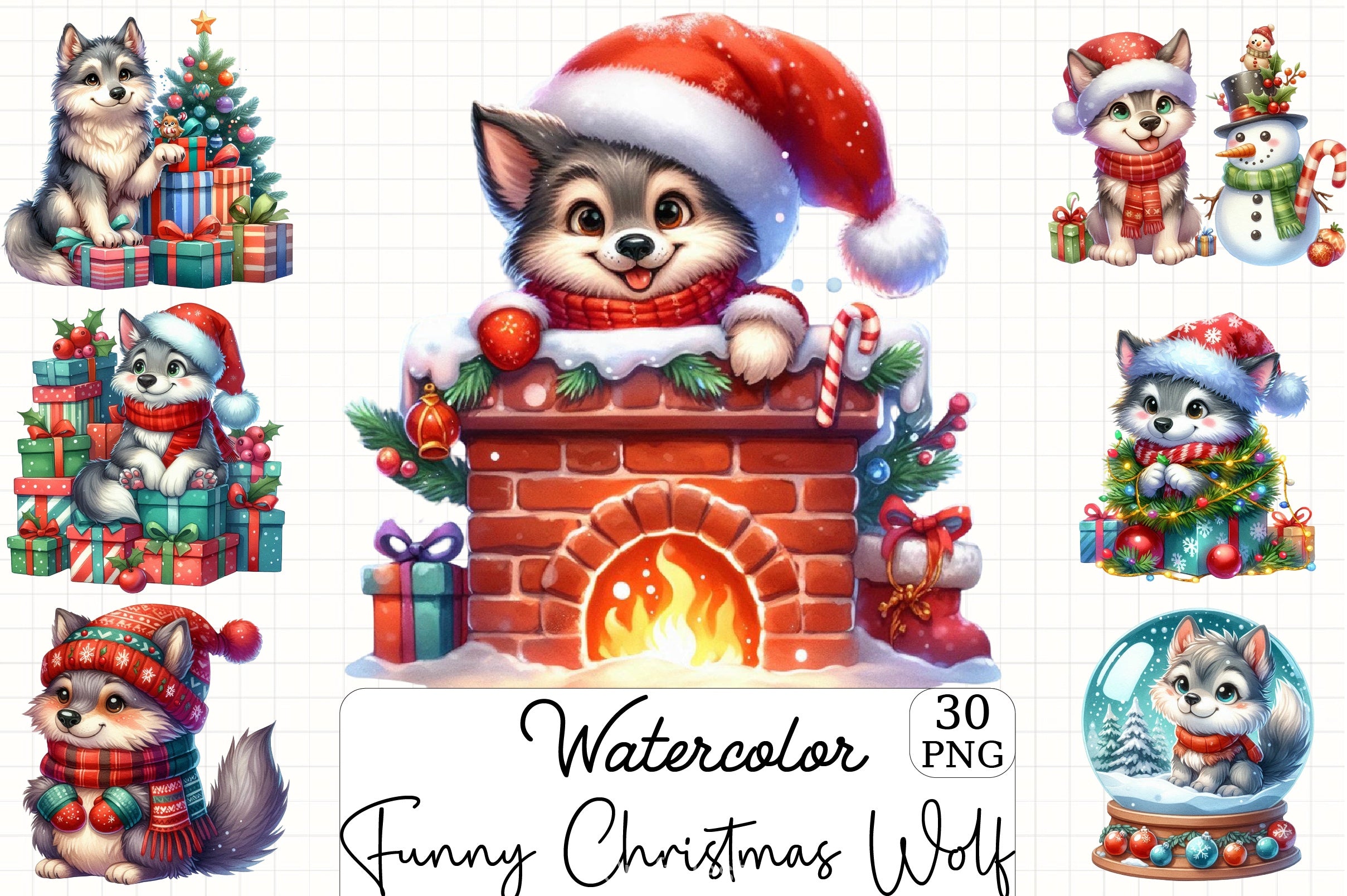 Funny Christmas Wolf Clipart Bundle - CraftNest - Digital Crafting and Art