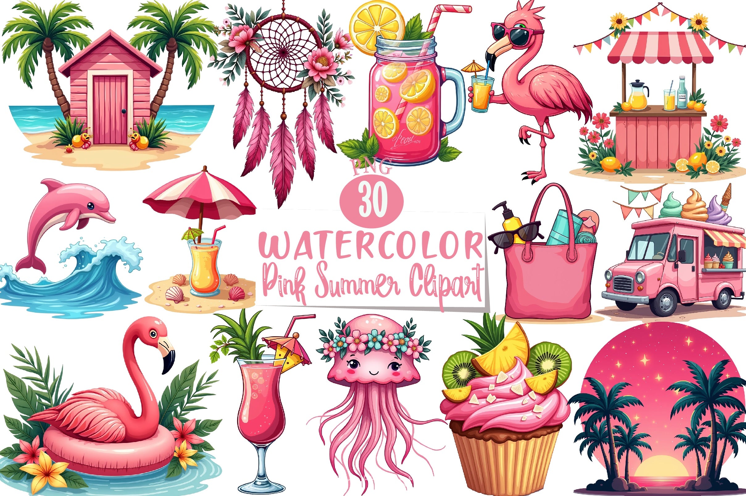 Pink Summer Clipart Bundle 8 - CraftNest - Digital Crafting and Art