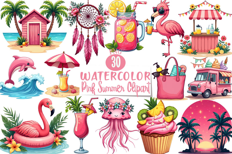 Pink Summer Clipart Bundle 8 - CraftNest - Digital Crafting and Art