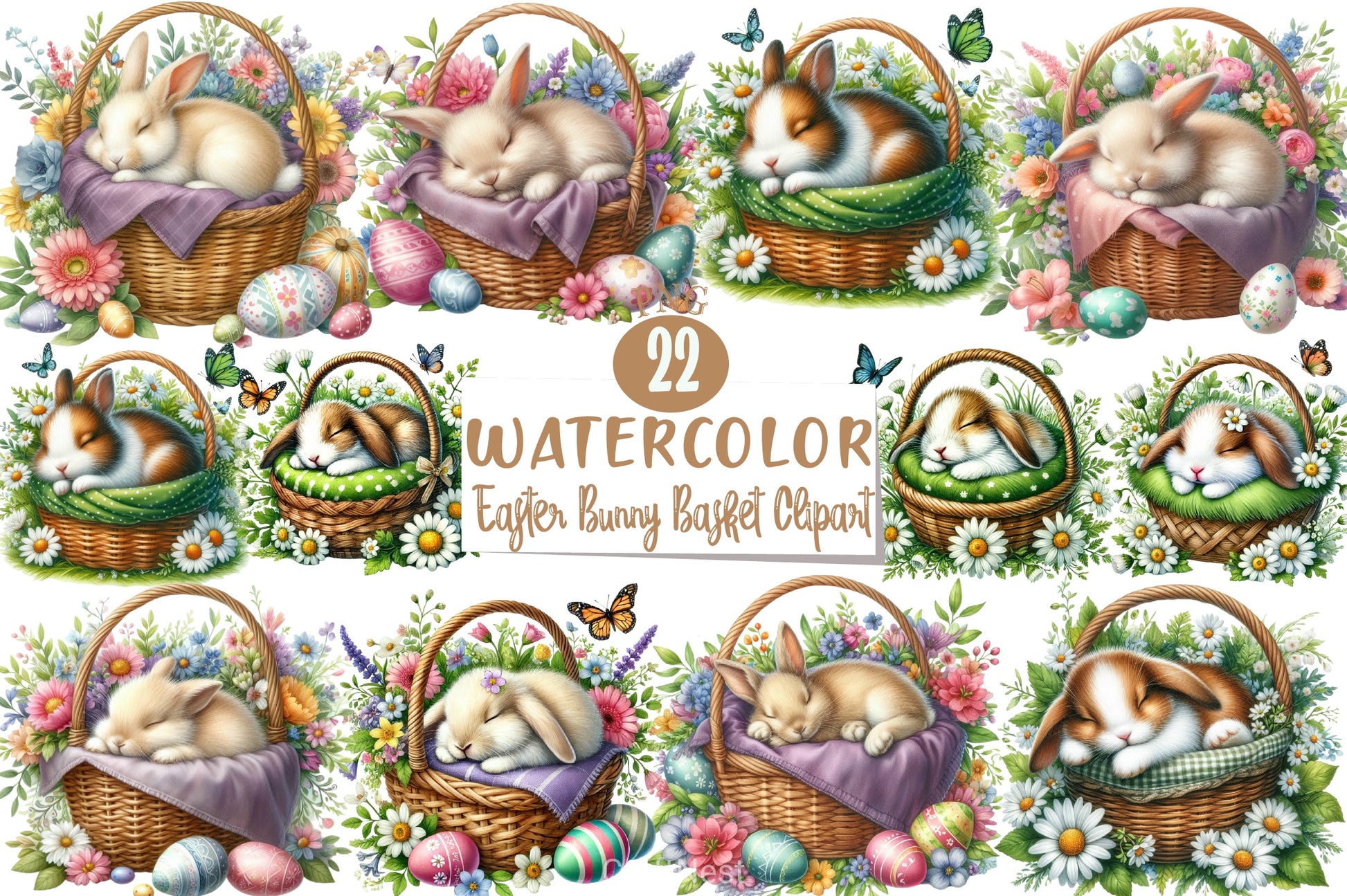 Easter Bunny Basket Clipart Bundle 4 - CraftNest - Digital Crafting and Art