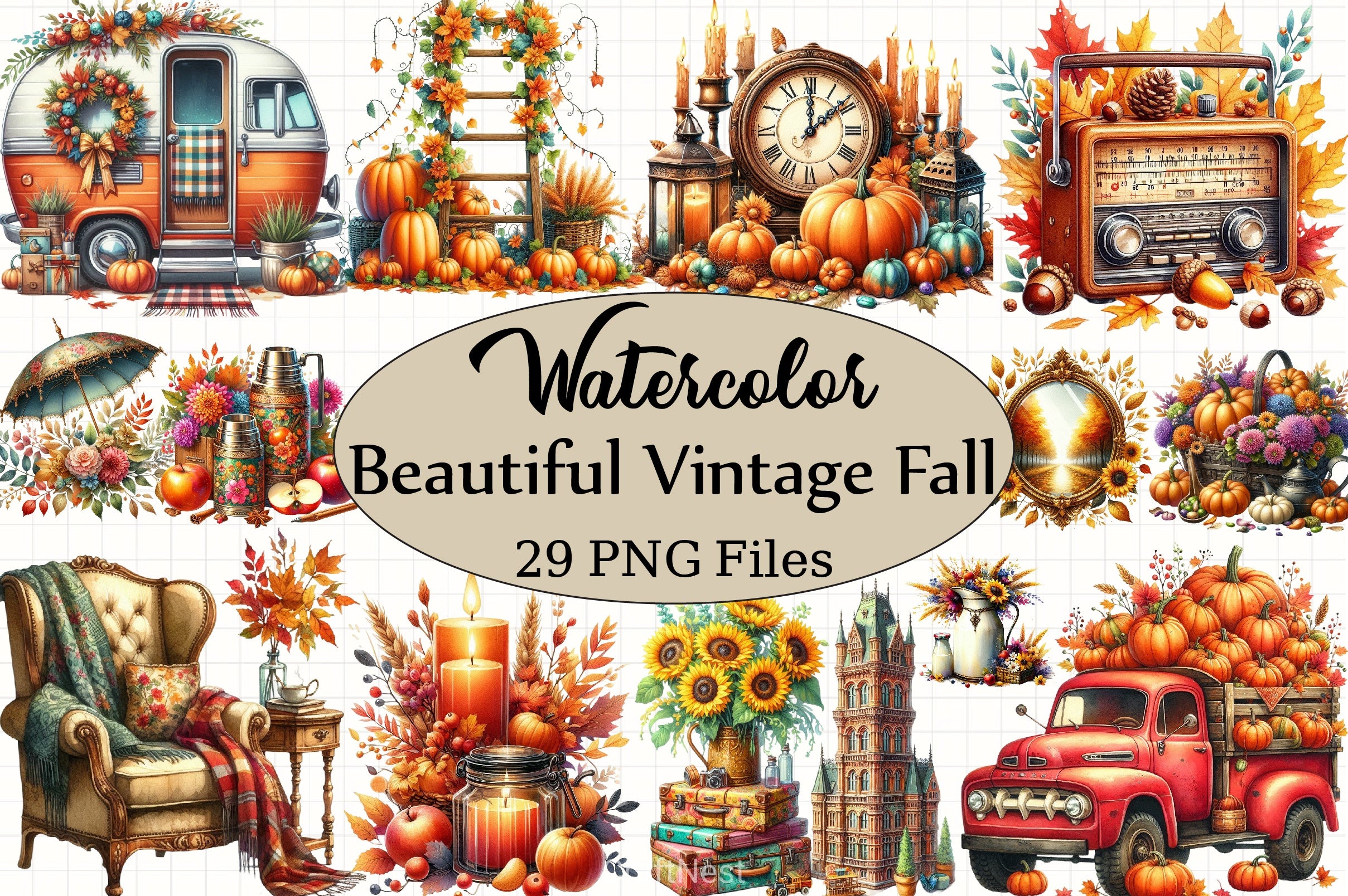 Vintage Fall Clipart Bundle 3 - CraftNest - Digital Crafting and Art