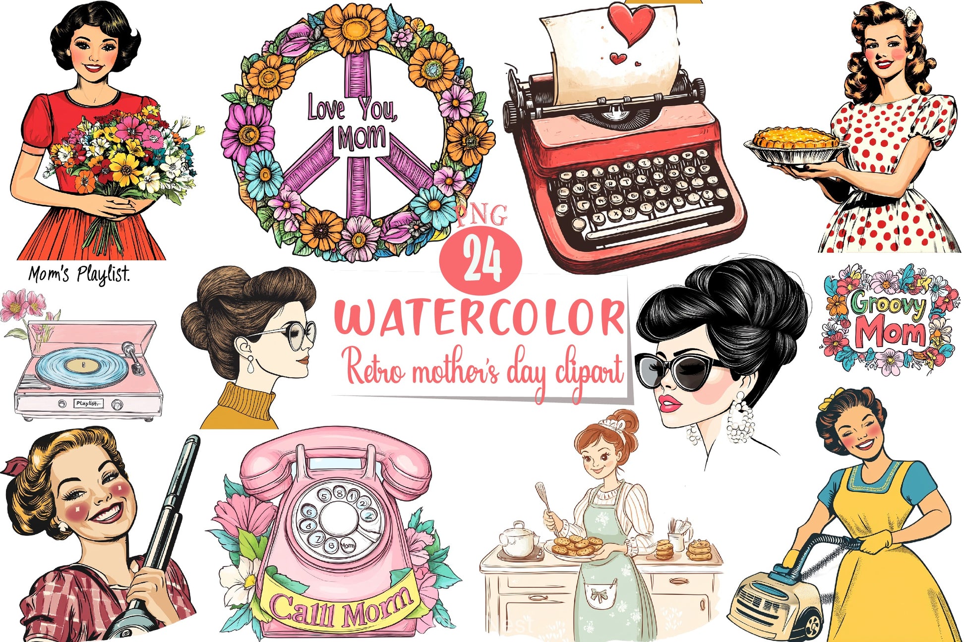 Retro Mother's Day Clipart Bundle - CraftNest - Digital Crafting and Art