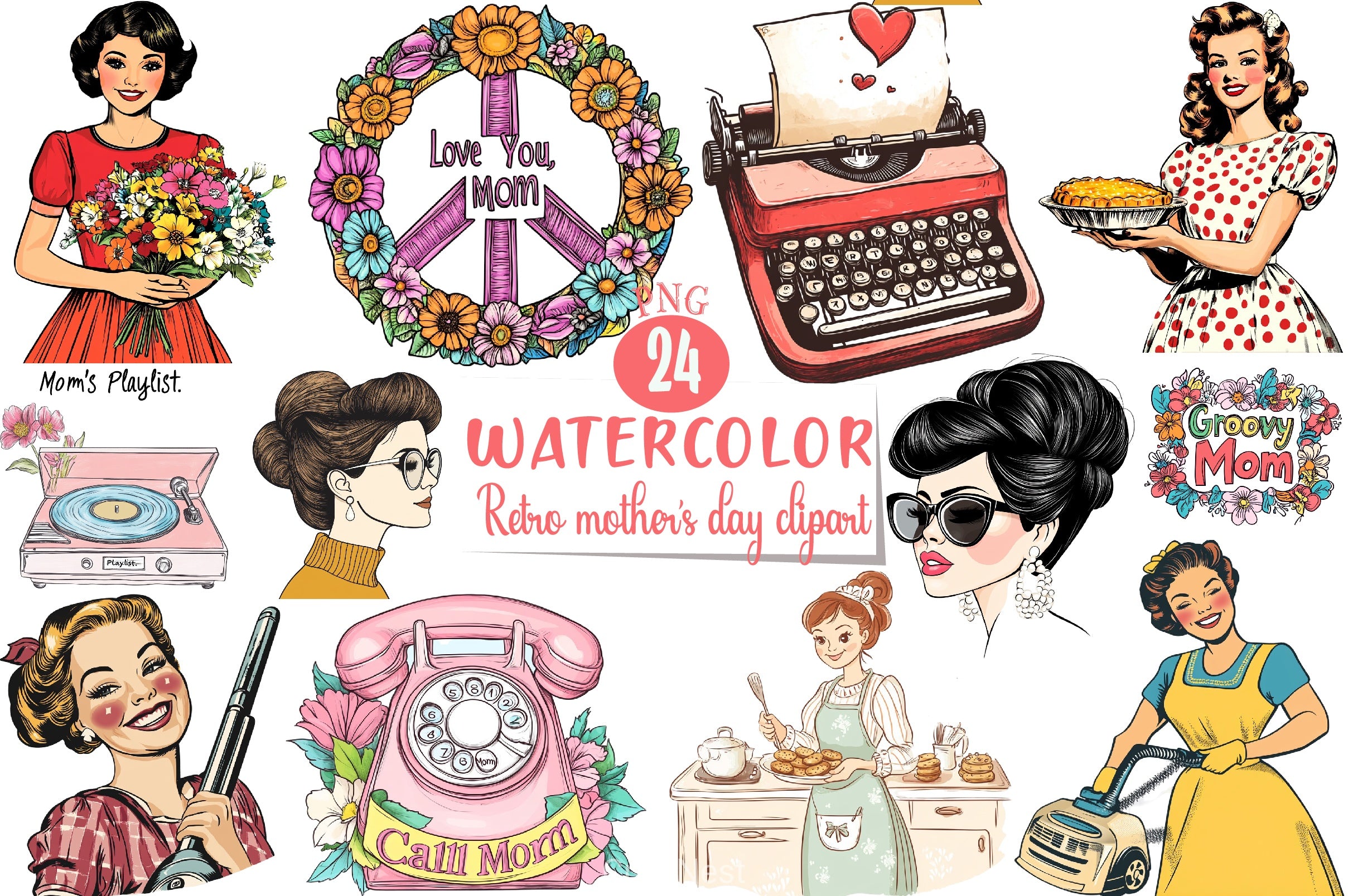 Retro Mother's Day Clipart Bundle - CraftNest - Digital Crafting and Art