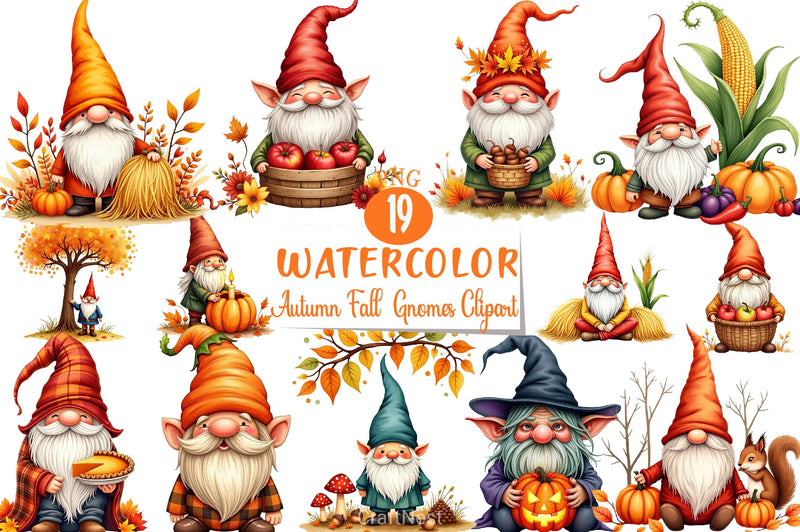 Autumn Gnomes Clipart Bundle - CraftNest - Digital Crafting and Art