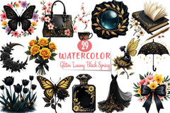 Glitter Luxury Black Spring Clipart Bundle 7 - CraftNest - Digital Crafting and Art