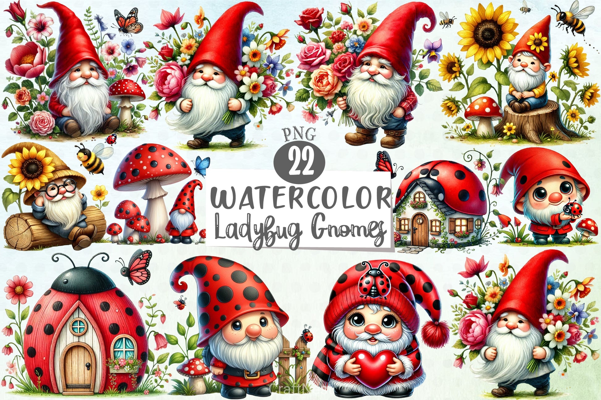 Ladybug Gnomes Clipart Bundle 20 - CraftNest - Digital Crafting and Art