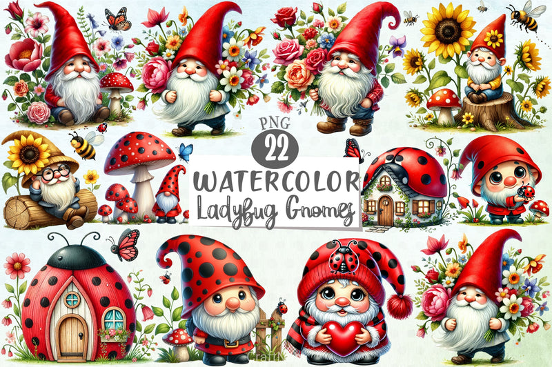 Ladybug Gnomes Clipart Bundle 20 - CraftNest - Digital Crafting and Art