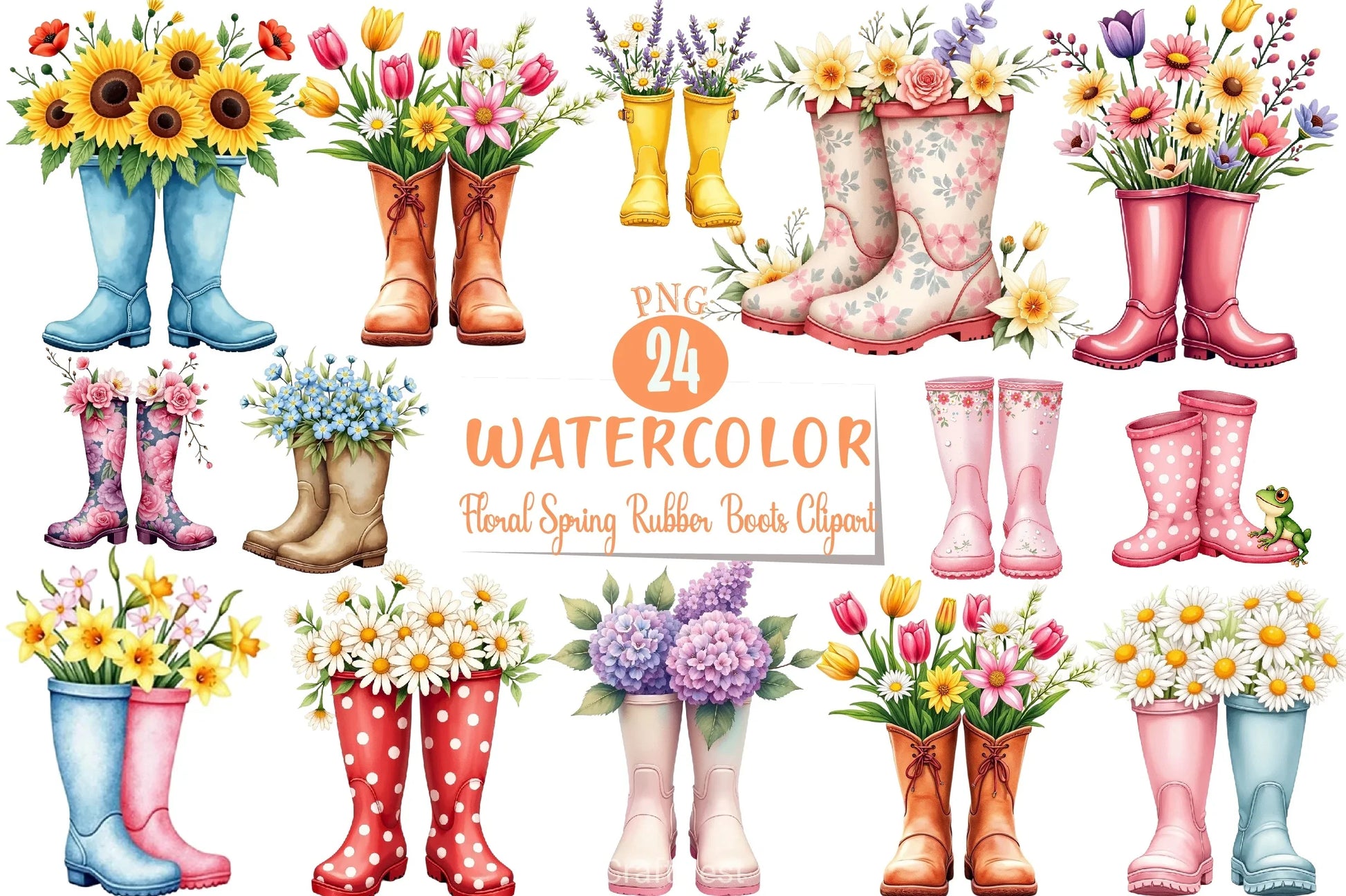 Floral Spring Rubber Boots Clipart Bundle - CraftNest - Digital Crafting and Art