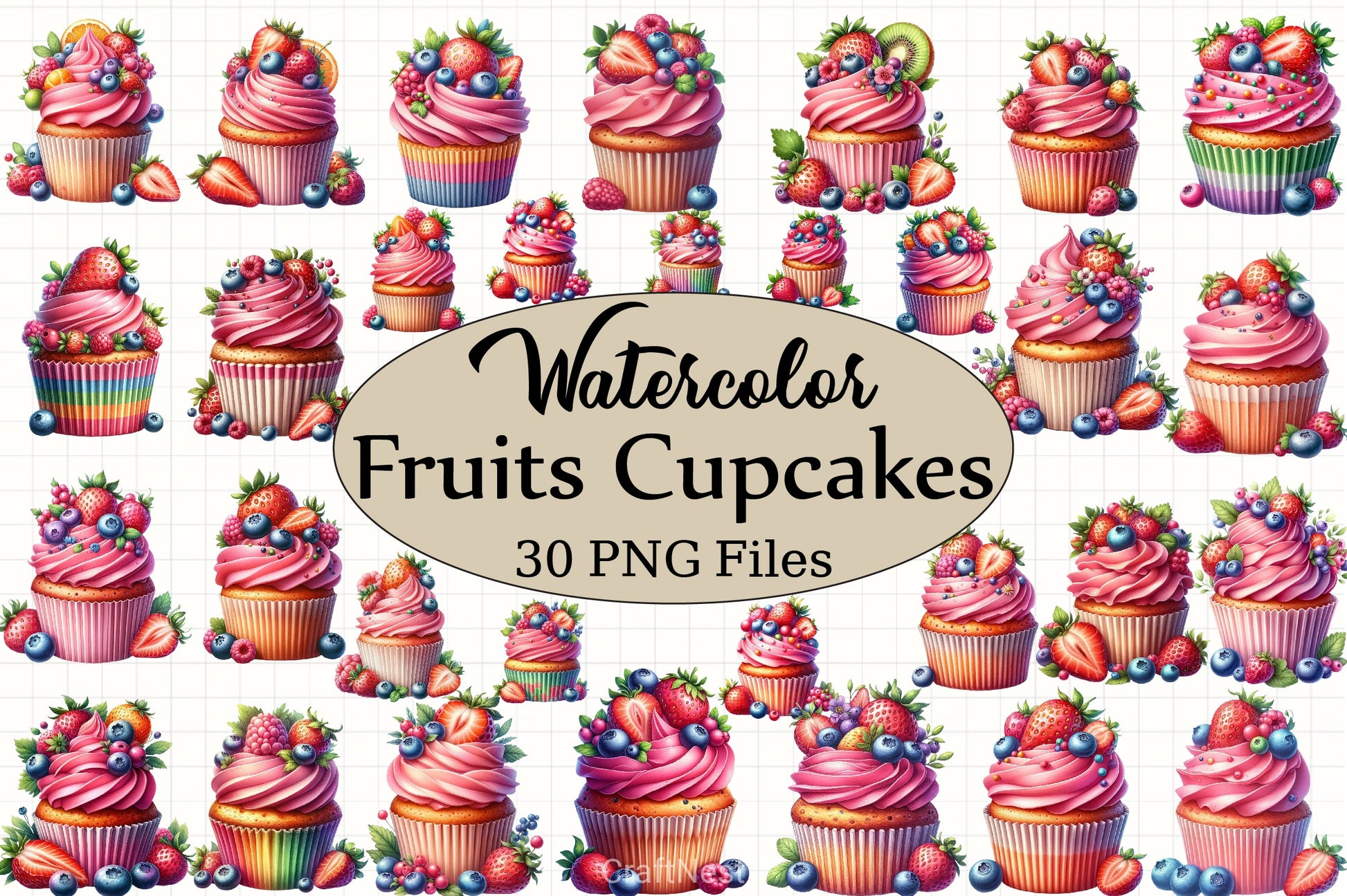 Fruits Cupcakes Clipart Bundle - CraftNest - Digital Crafting and Art