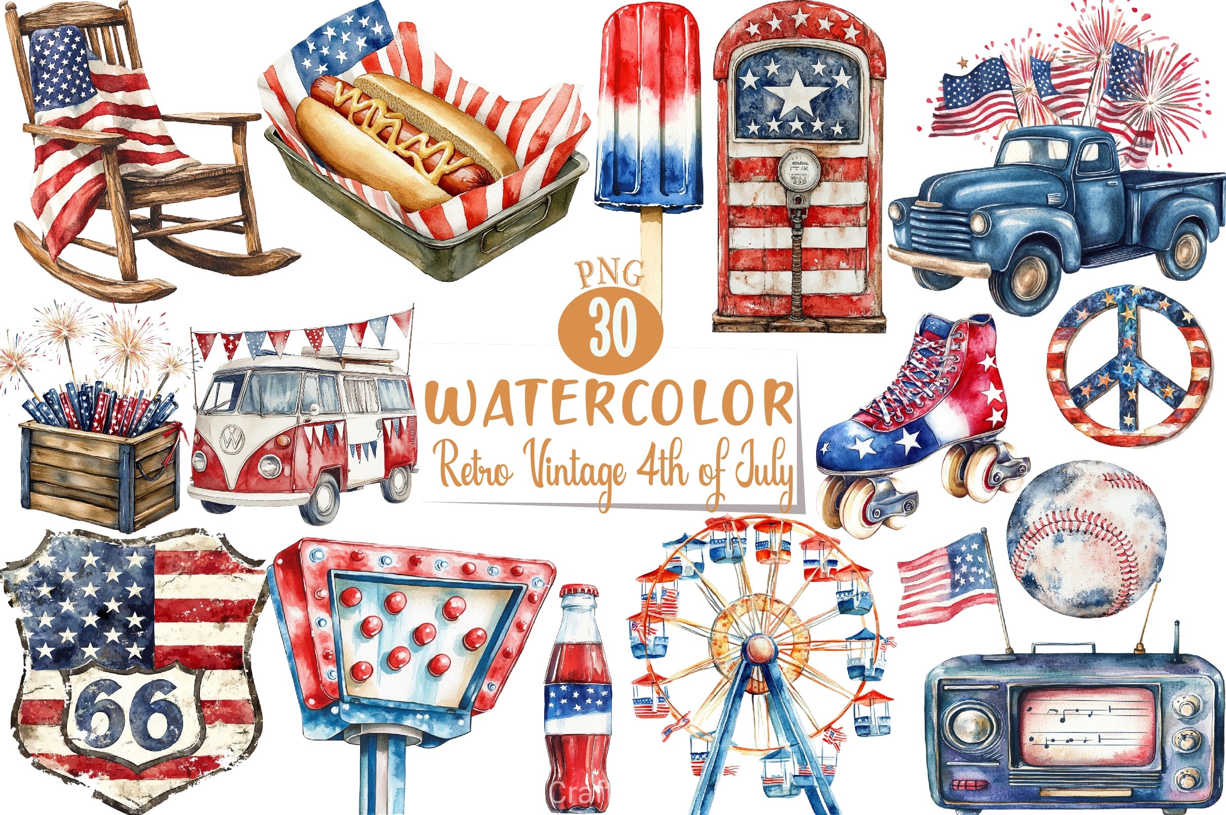 Retro Vintage 4th of July Clipart Bundle - CraftNest - Digital Crafting and Art