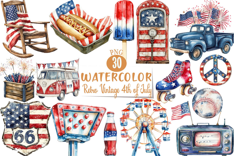 Retro Vintage 4th of July Clipart Bundle - CraftNest - Digital Crafting and Art