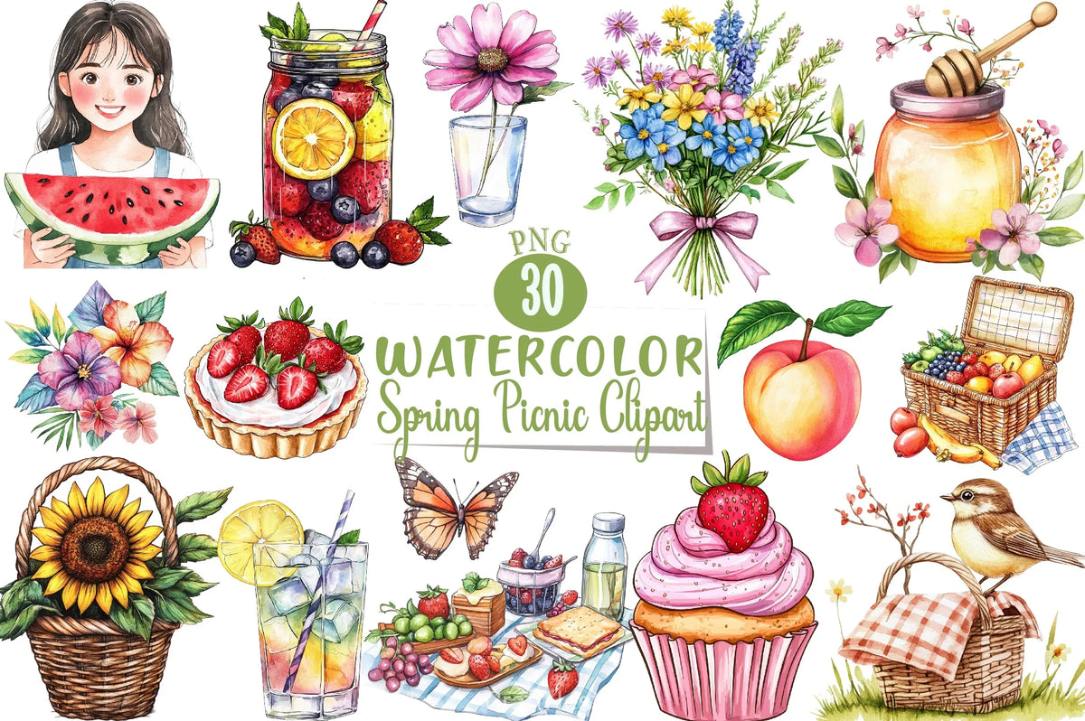 Spring Picnic Graphics Spring Picnic Clipart Bundle