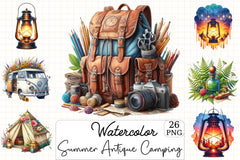 Summer Antique Camping Clipart Bundle - CraftNest - Digital Crafting and Art