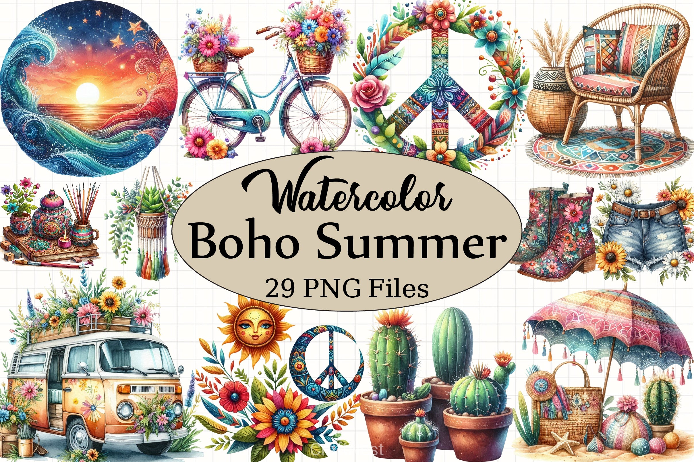 Boho Summer Clipart Bundle 4 - CraftNest - Digital Crafting and Art