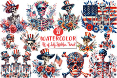 4th of July Skeleton Floral Clipart Bundle 2 - CraftNest - Digital Crafting and Art