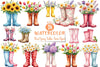 Floral Spring Rubber Boots Clipart Bundle
