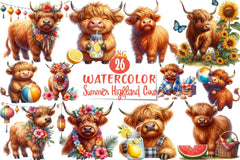 Summer Highland Cow Clipart Bundle 7 - CraftNest - Digital Crafting and Art