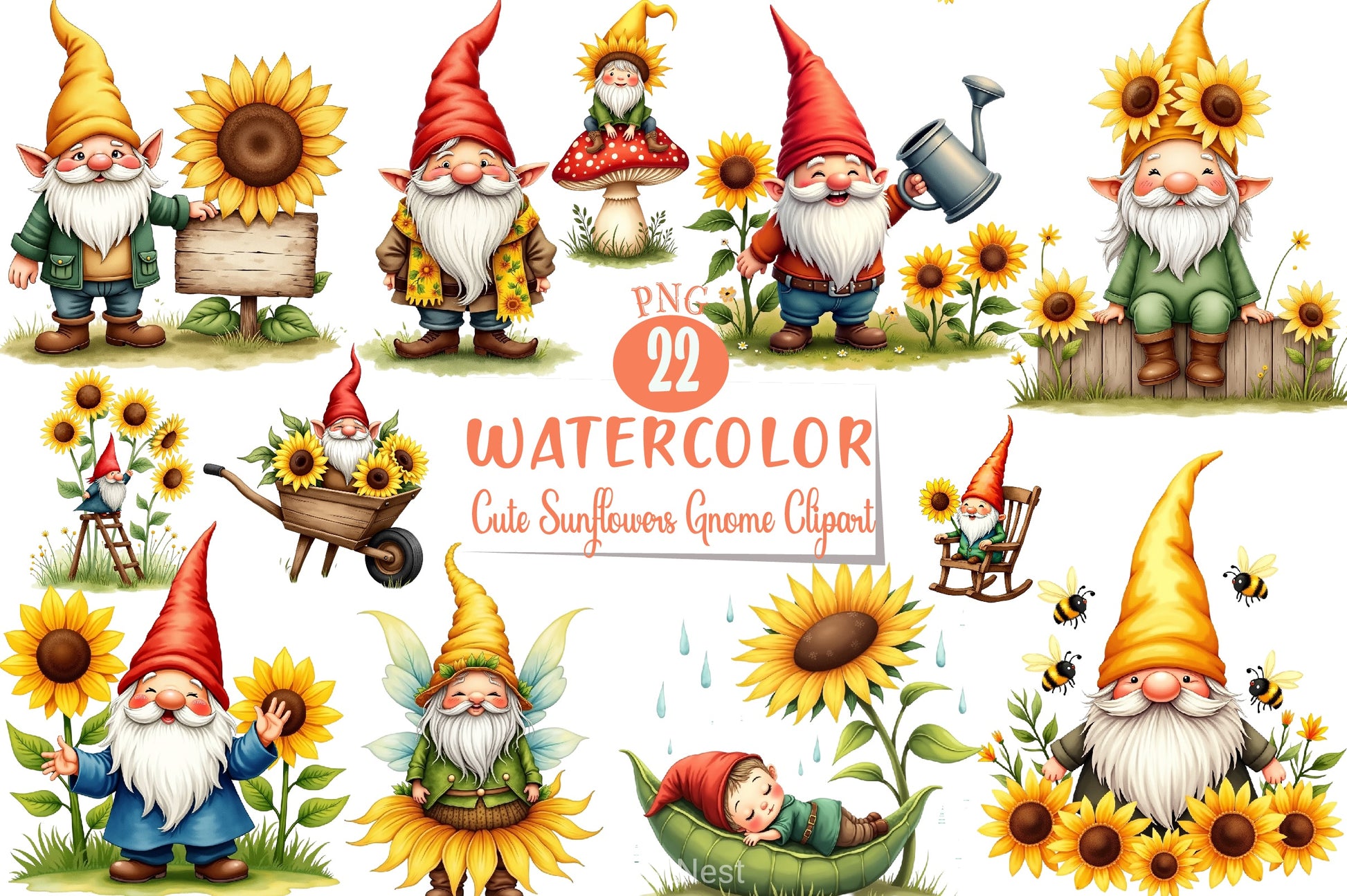Cute Sunflowers Gnome Clipart Bundle - CraftNest - Digital Crafting and Art