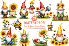 Cute Sunflowers Gnome Clipart Bundle - CraftNest - Digital Crafting and Art
