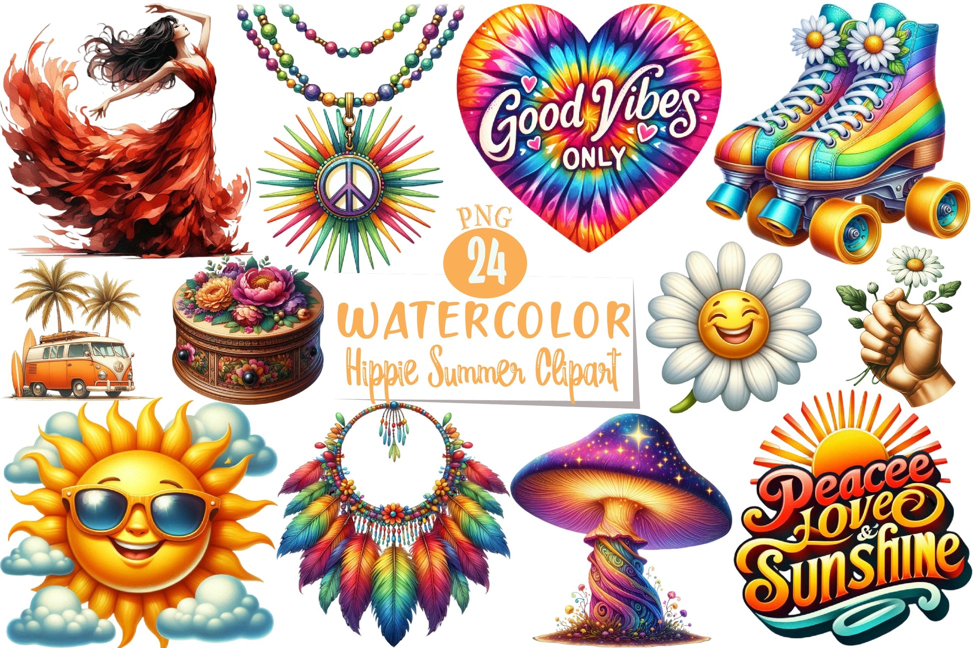 Hippie Summer Clipart Bundle 1 - CraftNest - Digital Crafting and Art