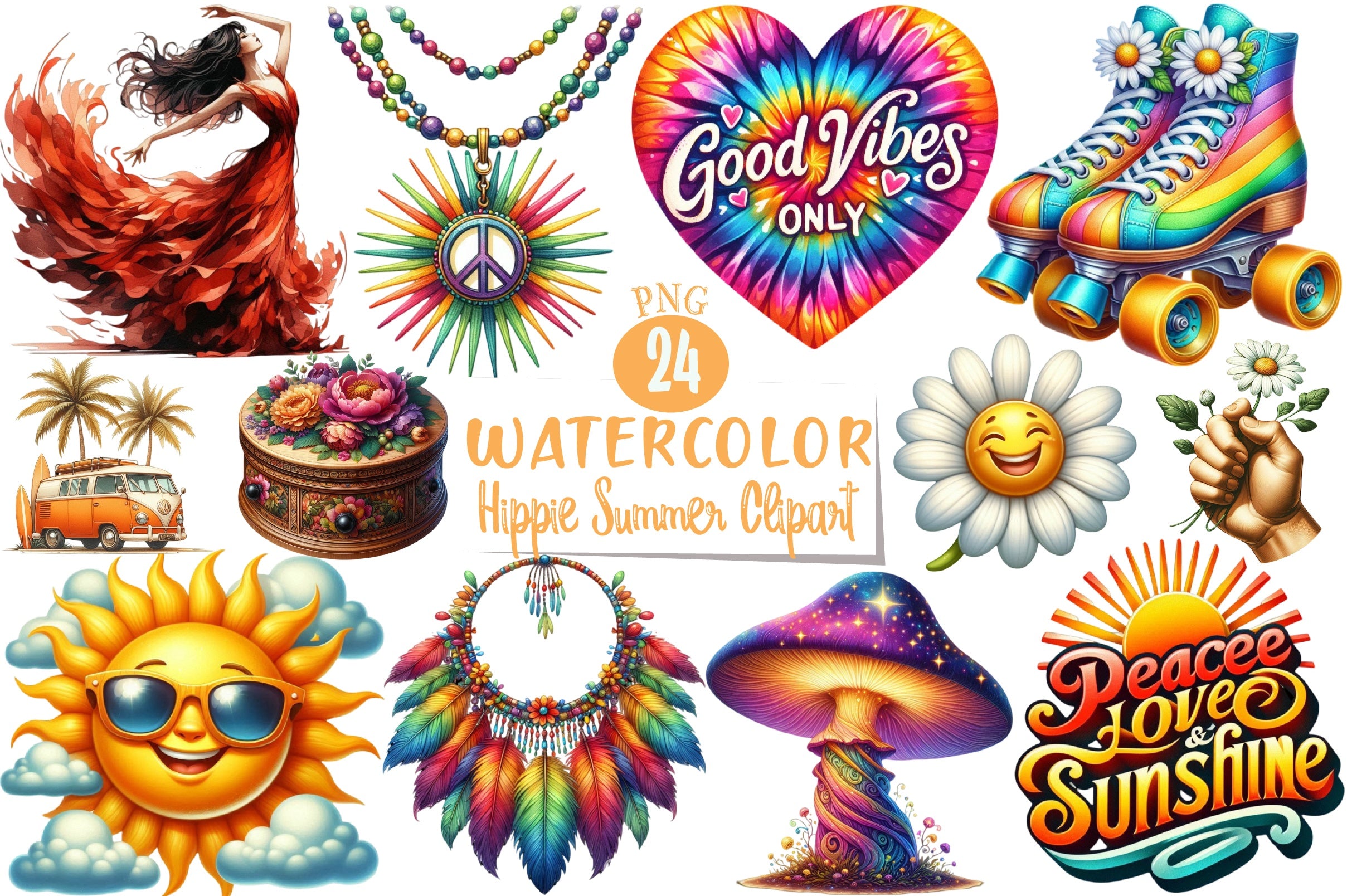 Hippie Summer Clipart Bundle 1 - CraftNest - Digital Crafting and Art