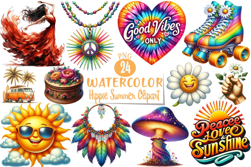 Hippie Summer Clipart Bundle 1 - CraftNest - Digital Crafting and Art