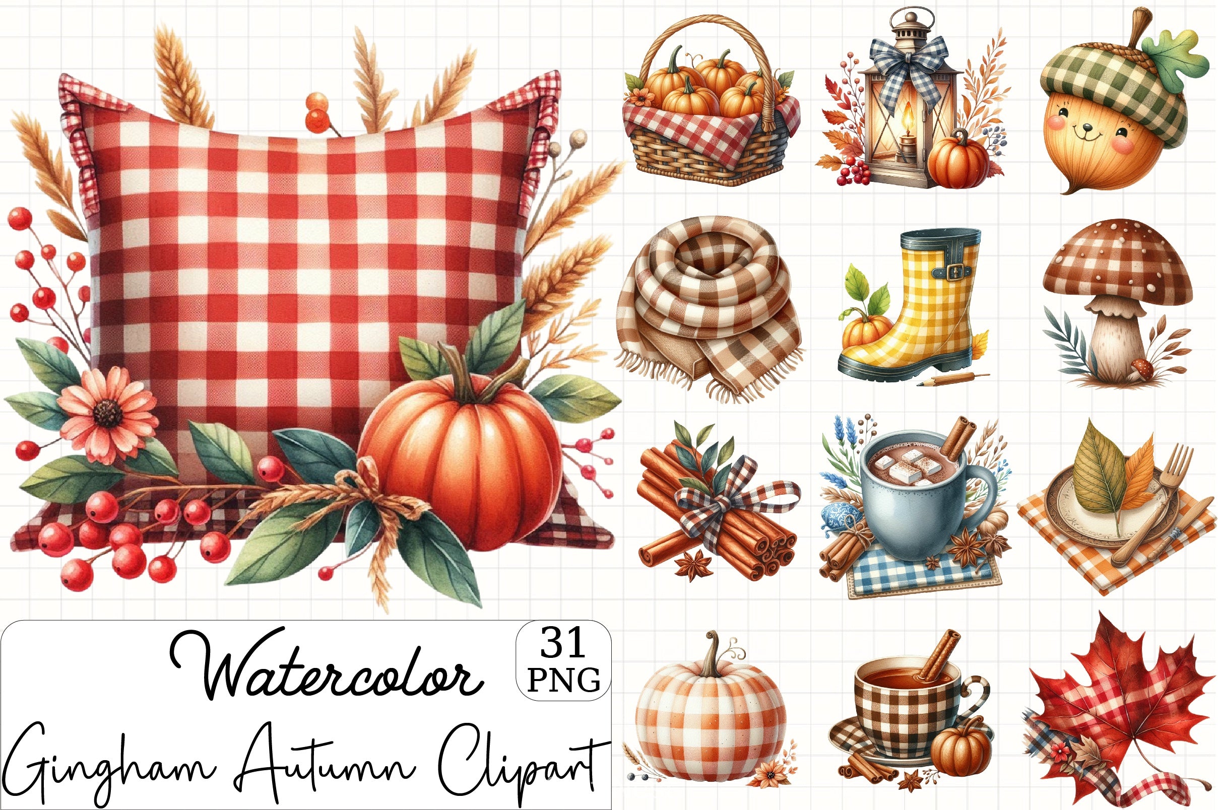 Gingham Autumn Clipart Bundle 7 - CraftNest - Digital Crafting and Art