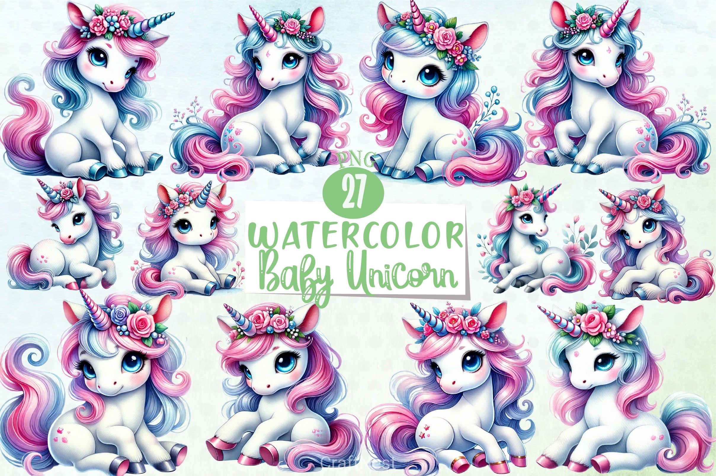 Baby Unicorn Clipart Bundle 3 - CraftNest - Digital Crafting and Art