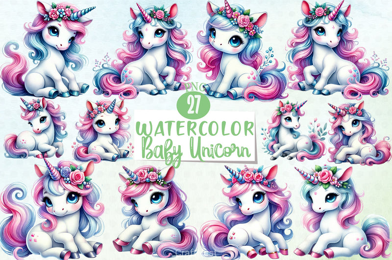 Baby Unicorn Clipart Bundle 3 - CraftNest - Digital Crafting and Art