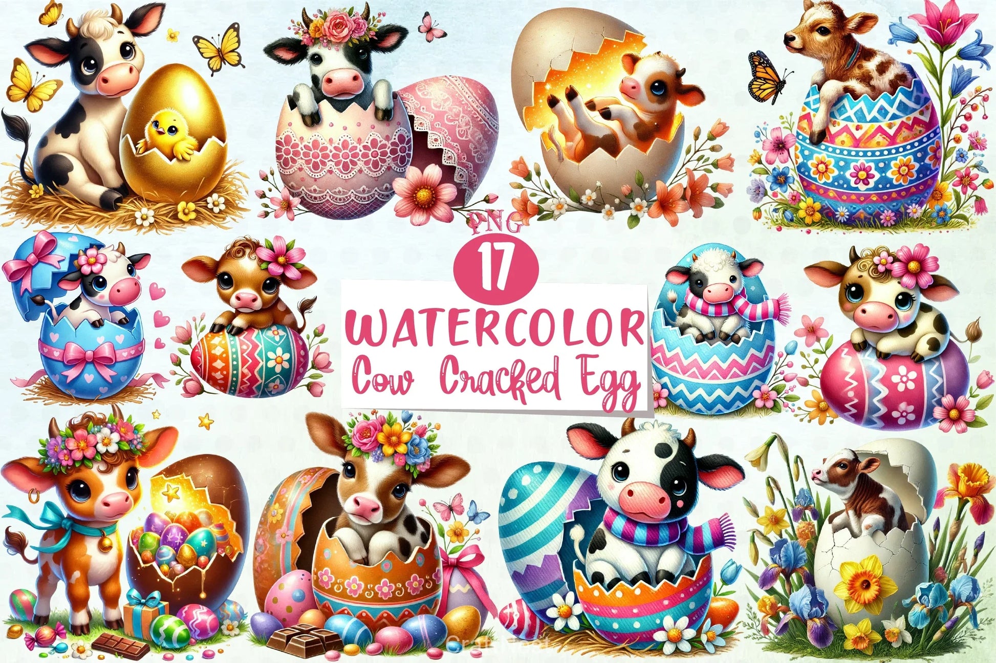 Easter Cow Cracked Egg Clipart Bundle - CraftNest - Digital Crafting and Art