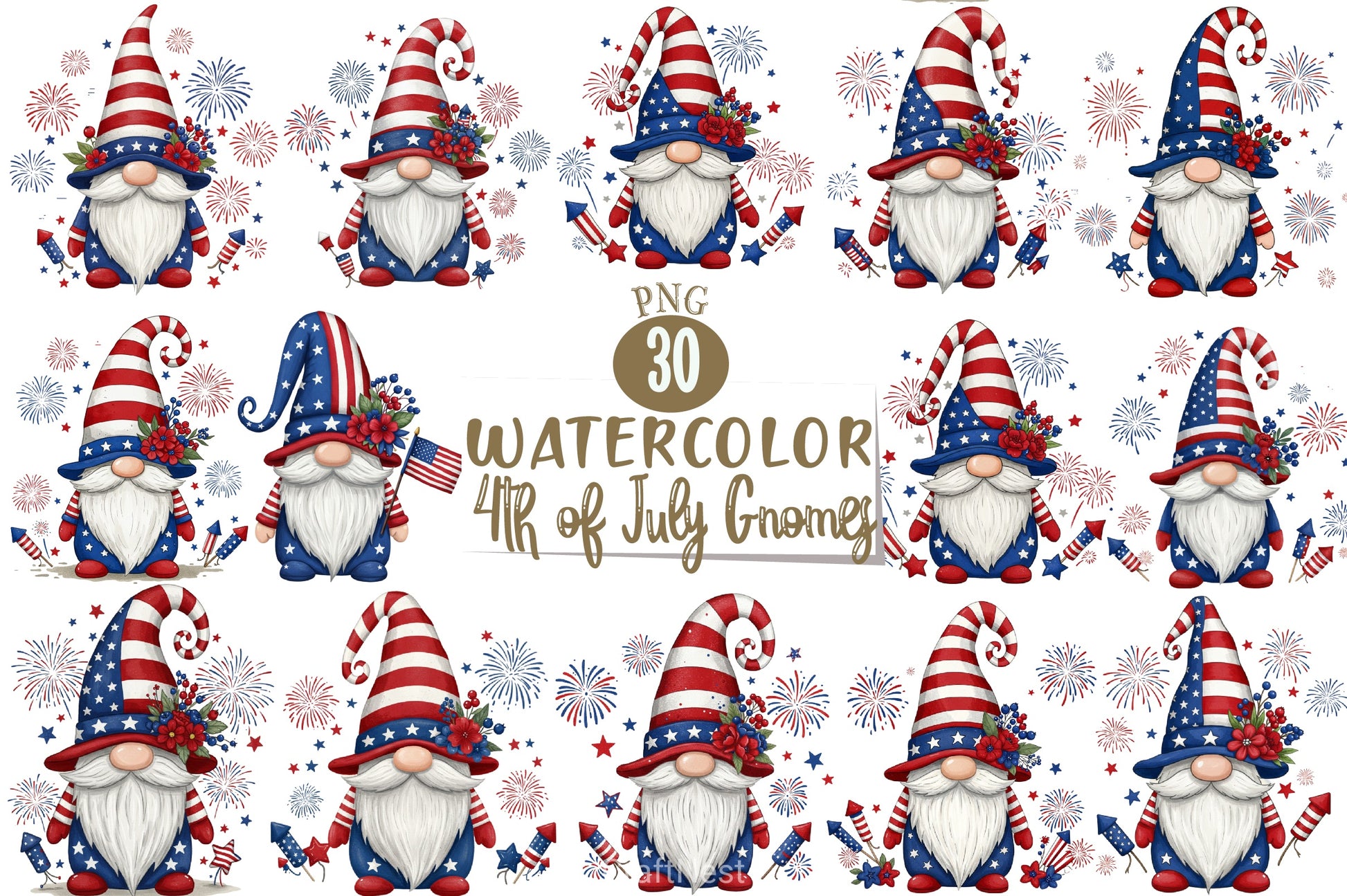 4th of July Gnomes Clipart Bundle 2 - CraftNest - Digital Crafting and Art