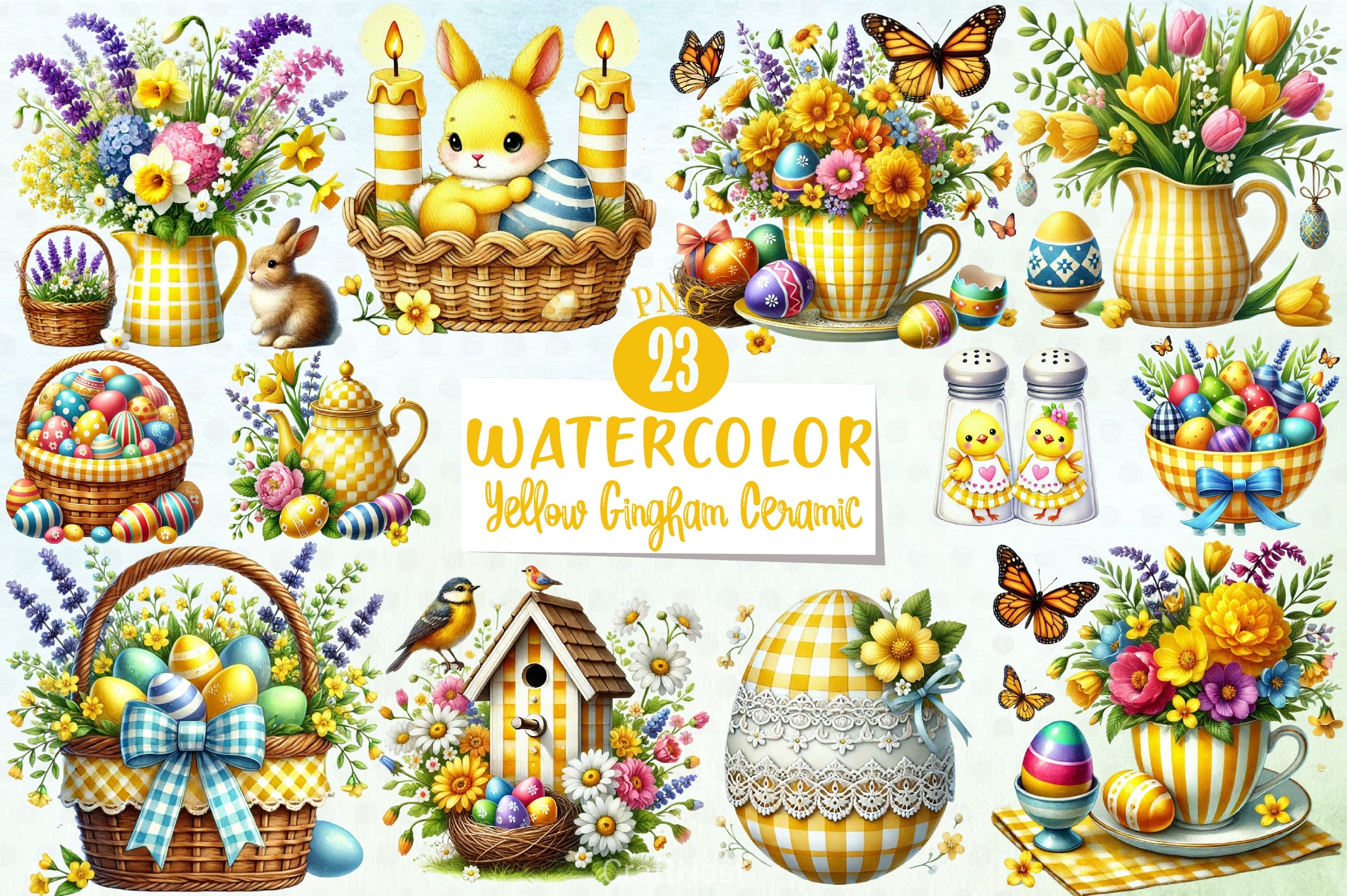 Yellow Easter Gingham Clipart Bundle 6 - CraftNest - Digital Crafting and Art