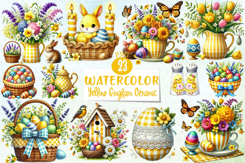 Yellow Easter Gingham Clipart Bundle 6 - CraftNest - Digital Crafting and Art
