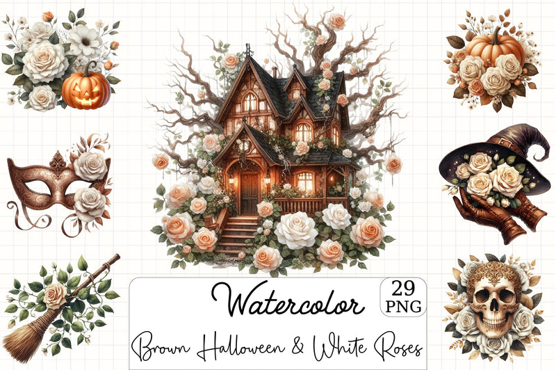 Brown Halloween & White Roses Clipart Bundle 2 - CraftNest - Digital Crafting and Art