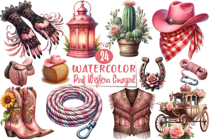Pink Cowgirl Clipart Bundle - CraftNest - Digital Crafting and Art