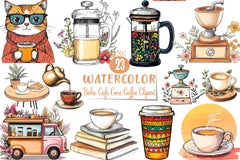 Boho Cafe Coffee Clipart Bundle - CraftNest - Digital Crafting and Art
