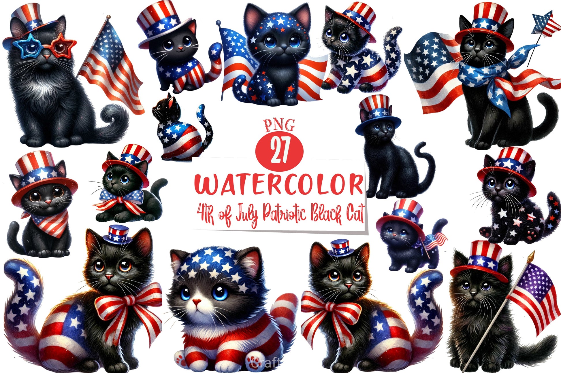 4th of July Black Cat Clipart Bundle - CraftNest - Digital Crafting and Art