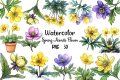 Spring Winter Aconite Flower Clipart Bundle - CraftNest - Digital Crafting and Art