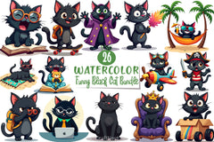 Funny Black Cat Clipart Bundle - CraftNest - Digital Crafting and Art
