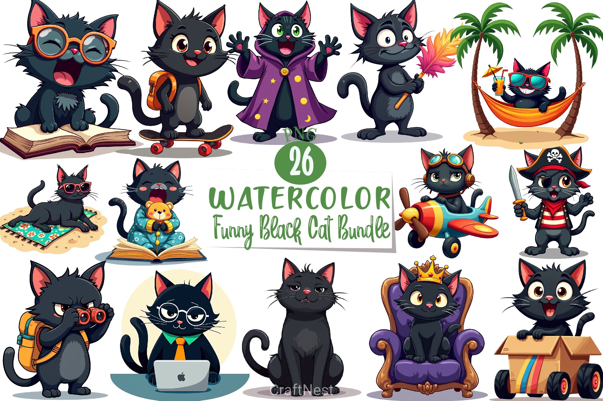 Funny Black Cat Clipart Bundle - CraftNest - Digital Crafting and Art