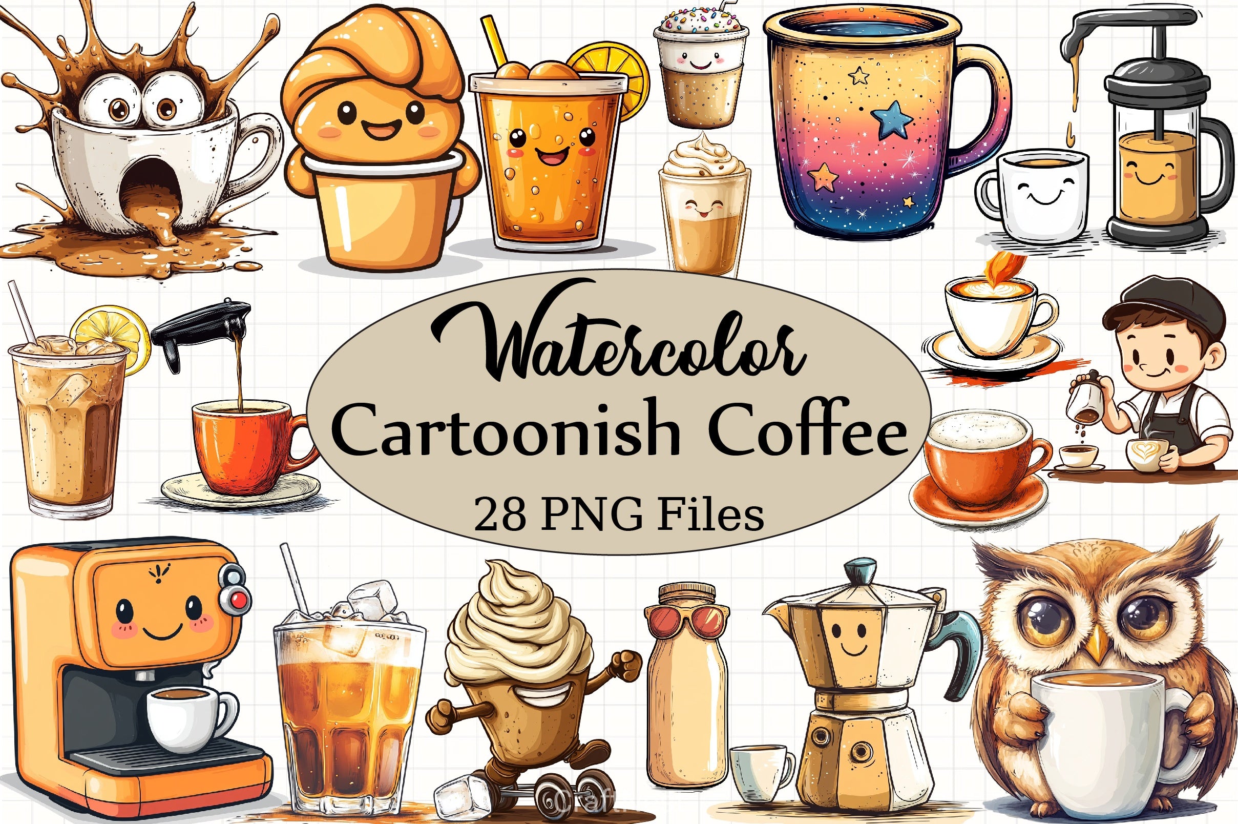 Cartoon Coffee Clipart Bundle - CraftNest - Digital Crafting and Art