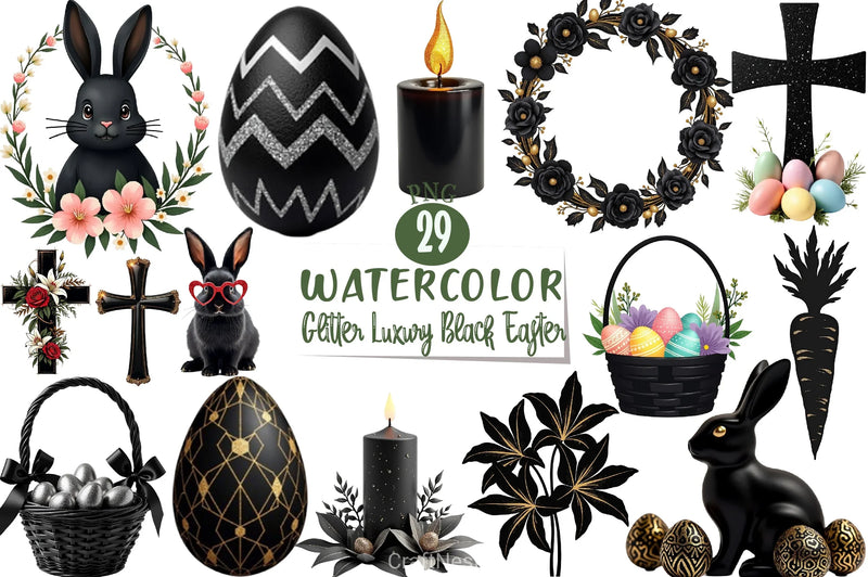 Glitter Black Easter Clipart Bundle - CraftNest - Digital Crafting and Art