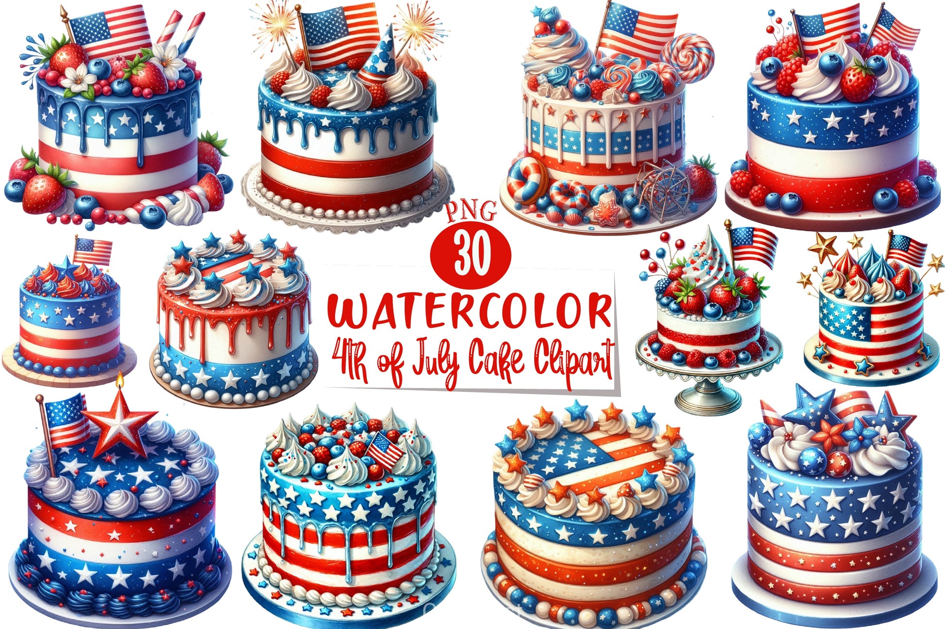 4th of July Cake Clipart Bundle - CraftNest - Digital Crafting and Art