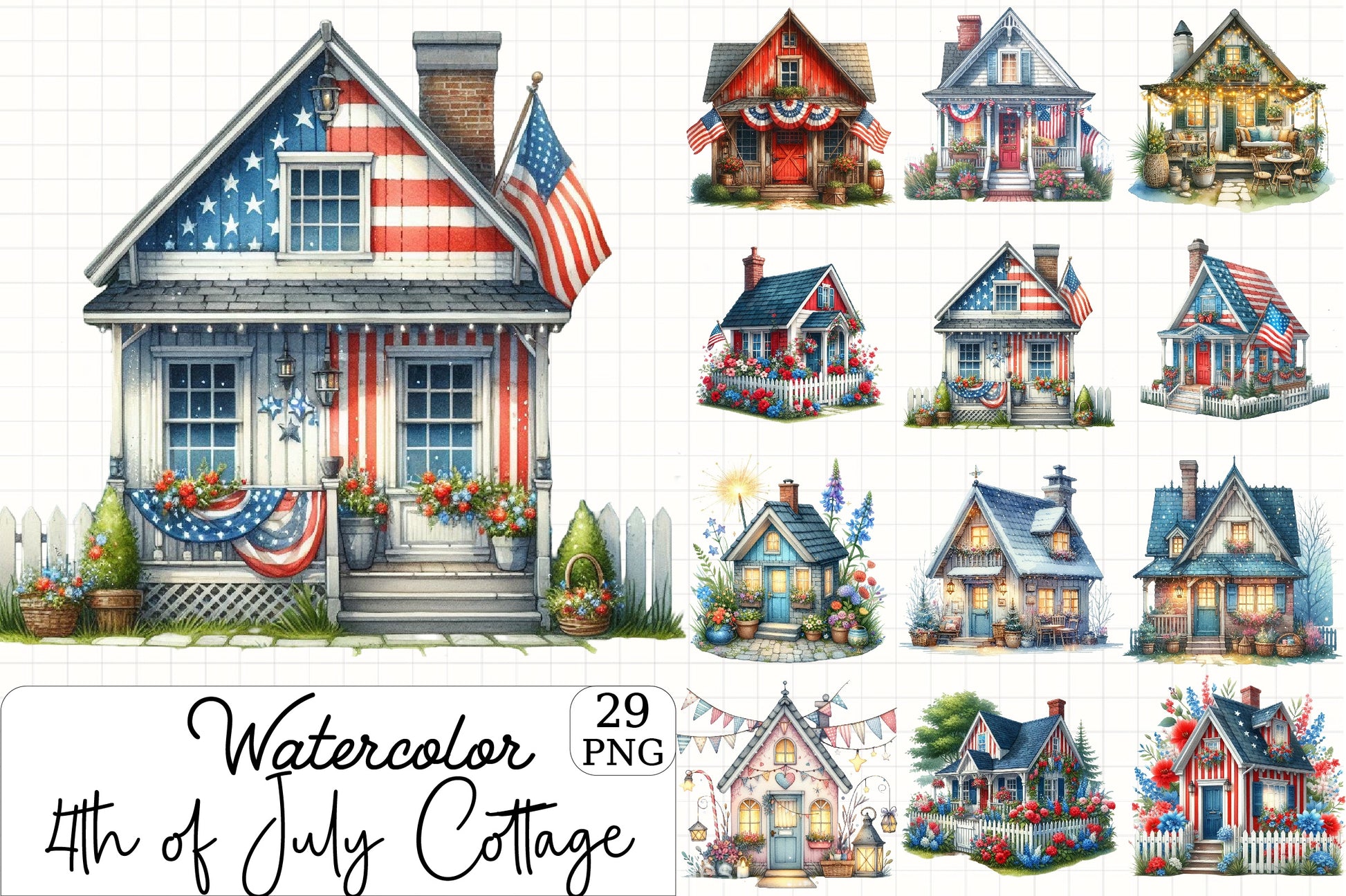 4th of July Cottage Clipart Bundle - CraftNest - Digital Crafting and Art